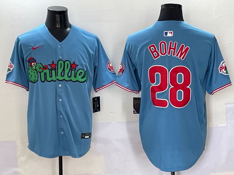 Men Philadelphia Phillies #28 Bohm Light Blue three generations Joint Name Nike 2025 MLB Jersey style 1